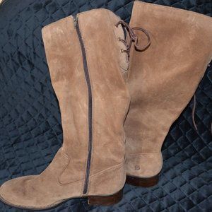 BORN Cotto Brown Suede Leather Laced Back Tall Riding Boots Wide Calf Size 10